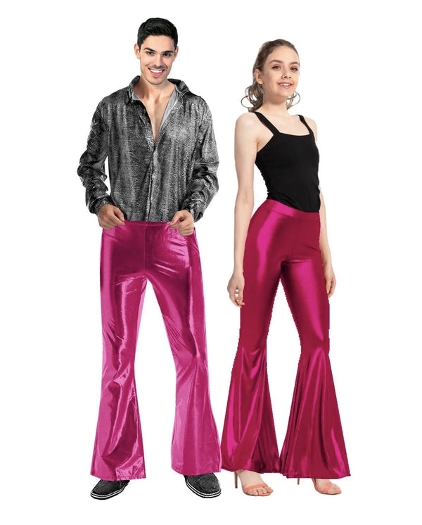 ADULT UNISEX METALLIC DISCO FLARE PANTS (HOT PINK)